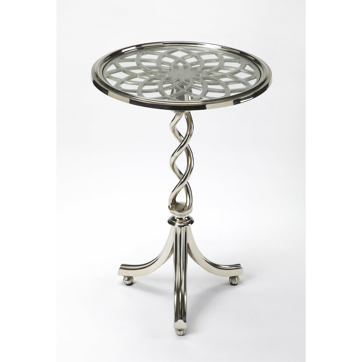 Butler Specialty Modern Braided Silver Round Pedestal Accent Table Accent Tables Butler Specialty