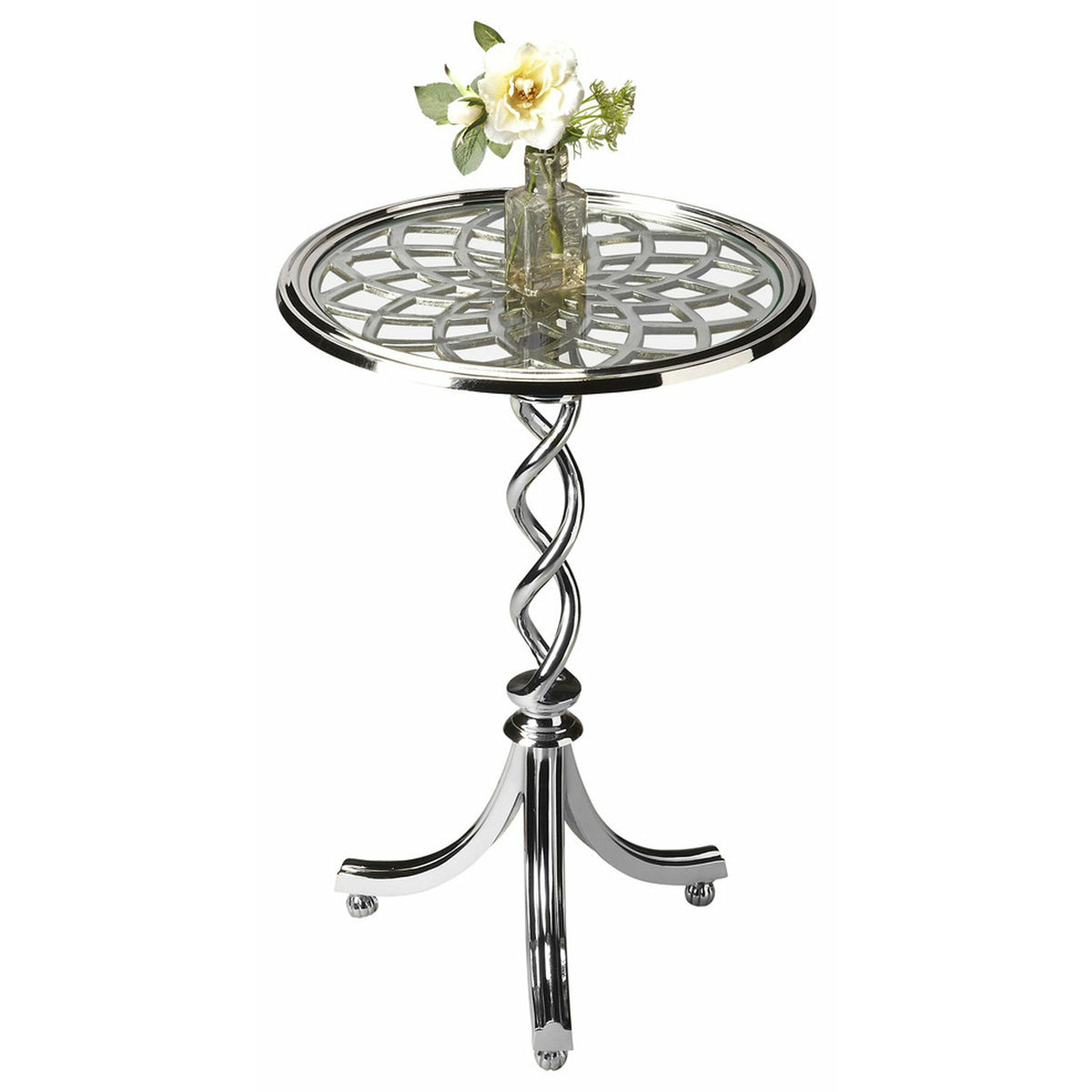 Butler Specialty Modern Braided Silver Round Pedestal Accent Table Accent Tables Butler Specialty