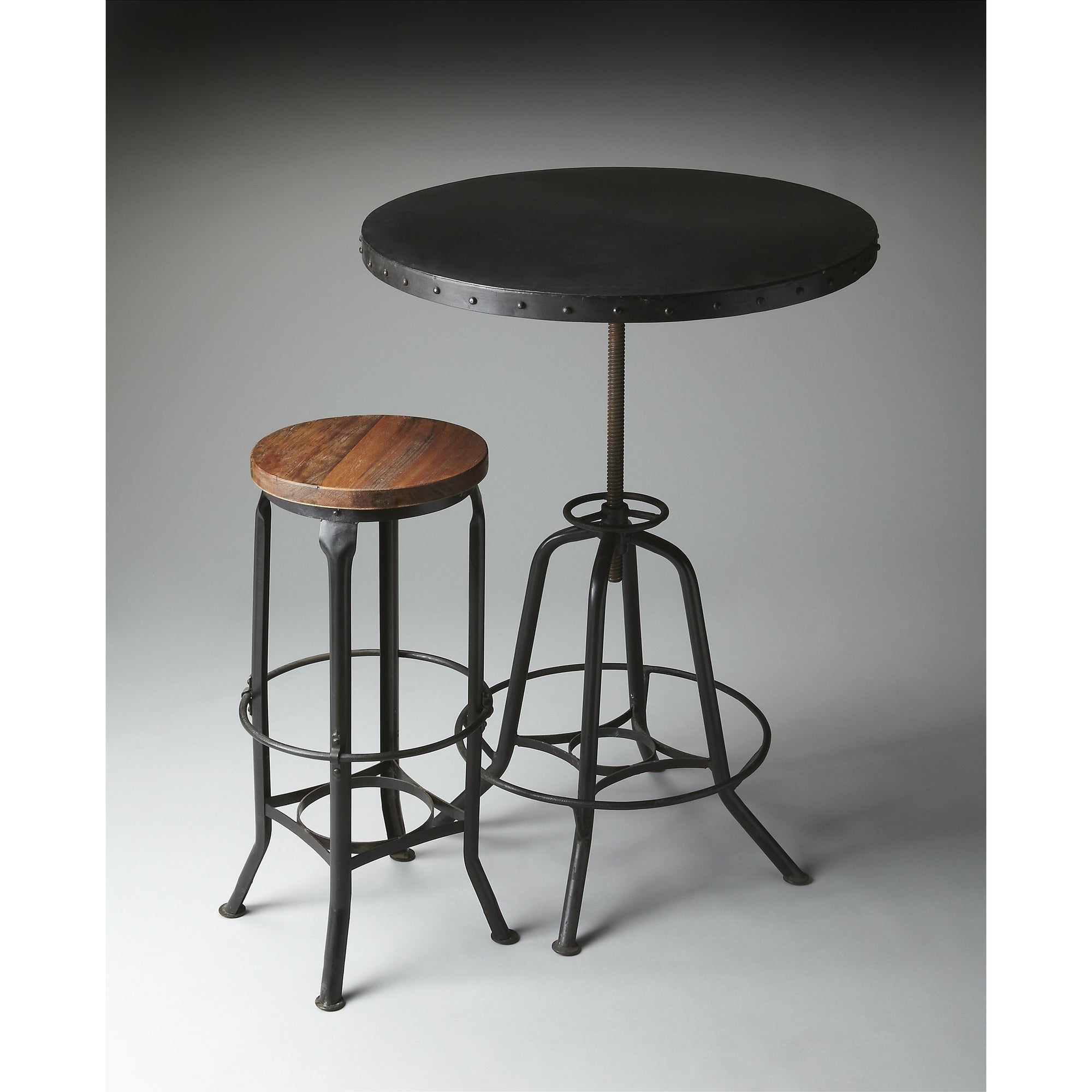 Butler Specialty Industrial Look Round Black Metal Hall/Pub Table Foyer Tables Butler Specialty
