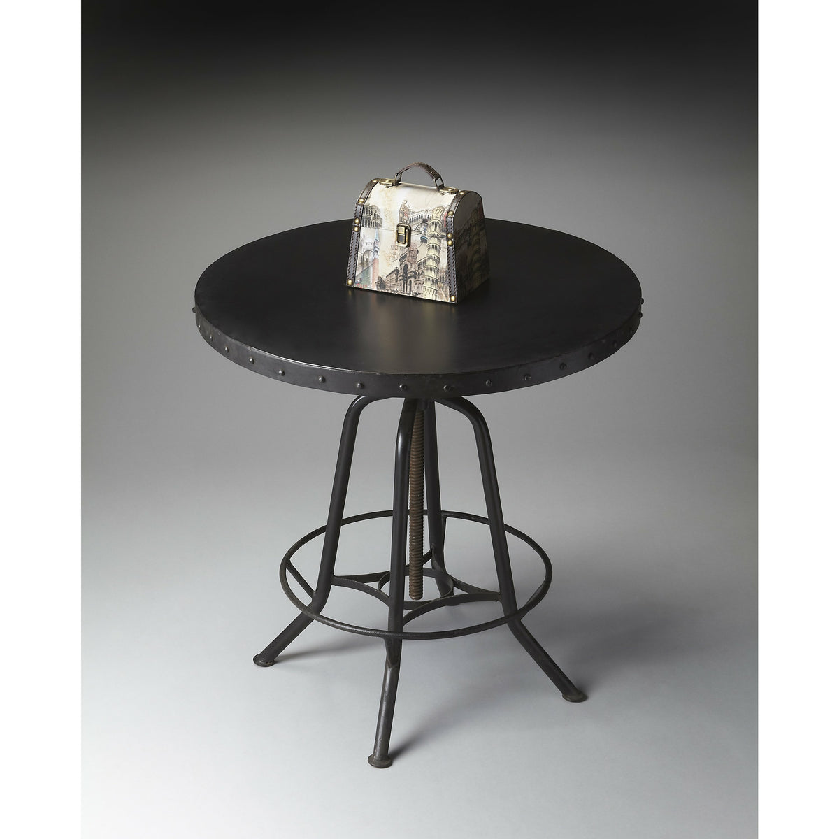 Butler Specialty Industrial Look Round Black Metal Hall/Pub Table Foyer Tables Butler Specialty