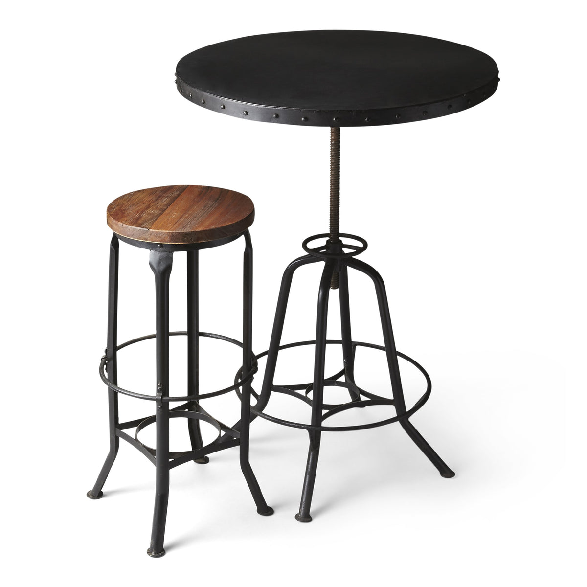 Butler Specialty Industrial Look Round Black Metal Hall/Pub Table Foyer Tables Butler Specialty