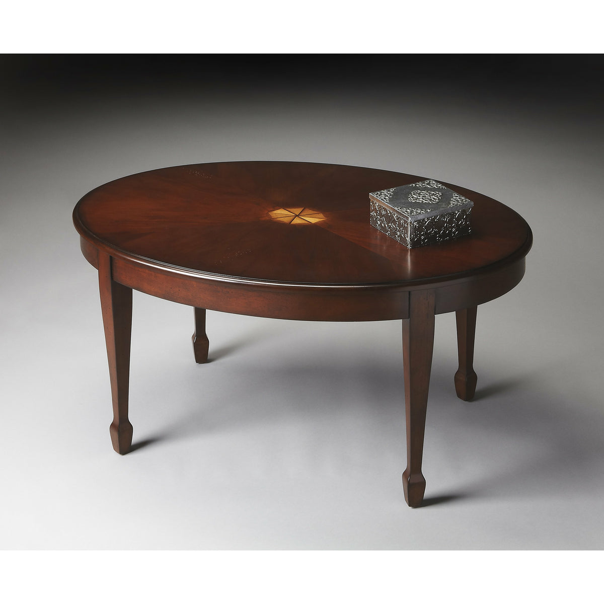 Butler Specialty Elegant Traditional Oval Dark Brown Cherry Cocltail/Coffee Table Cocktail Tables Butler Specialty