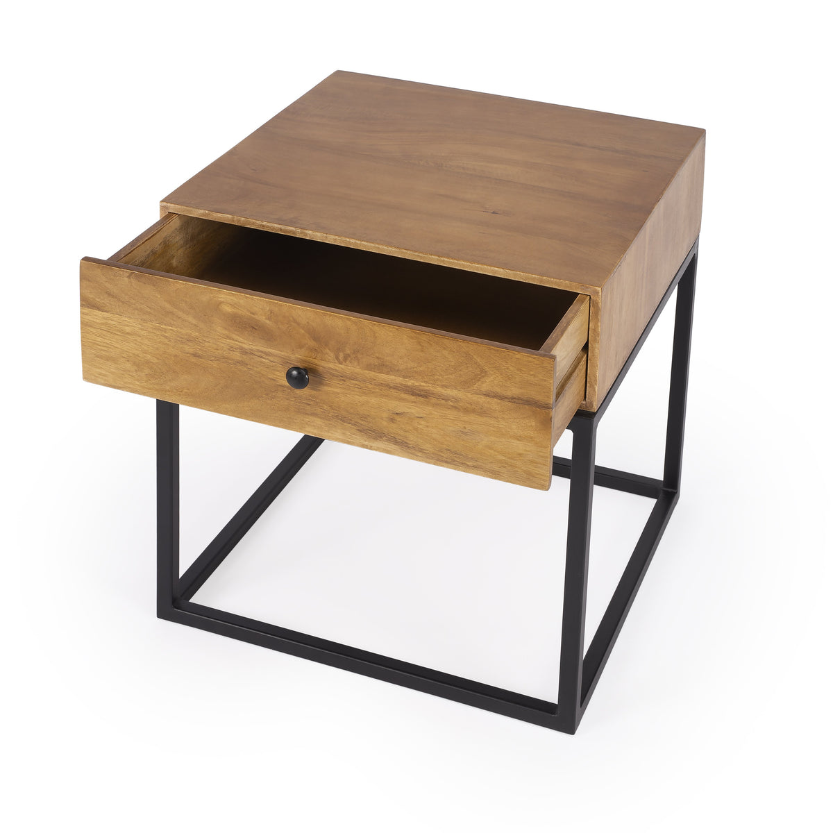 Butler Specialty Minimalistic Industrial Style Square Wood Iron End Table Accent Tables Butler Specialty