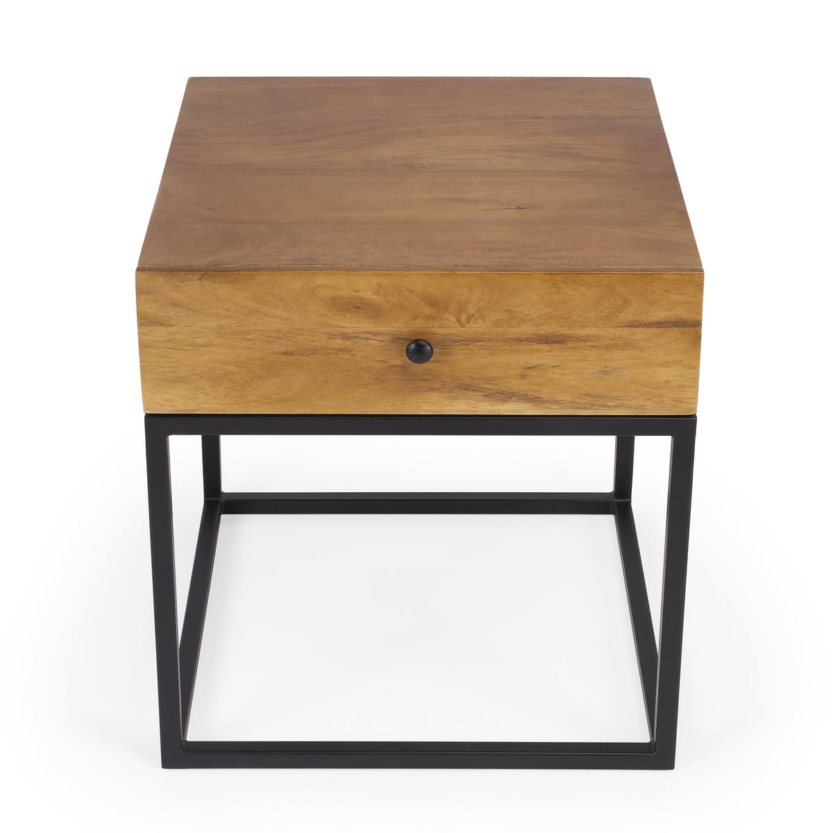 Butler Specialty Minimalistic Industrial Style Square Wood Iron End Table Accent Tables Butler Specialty