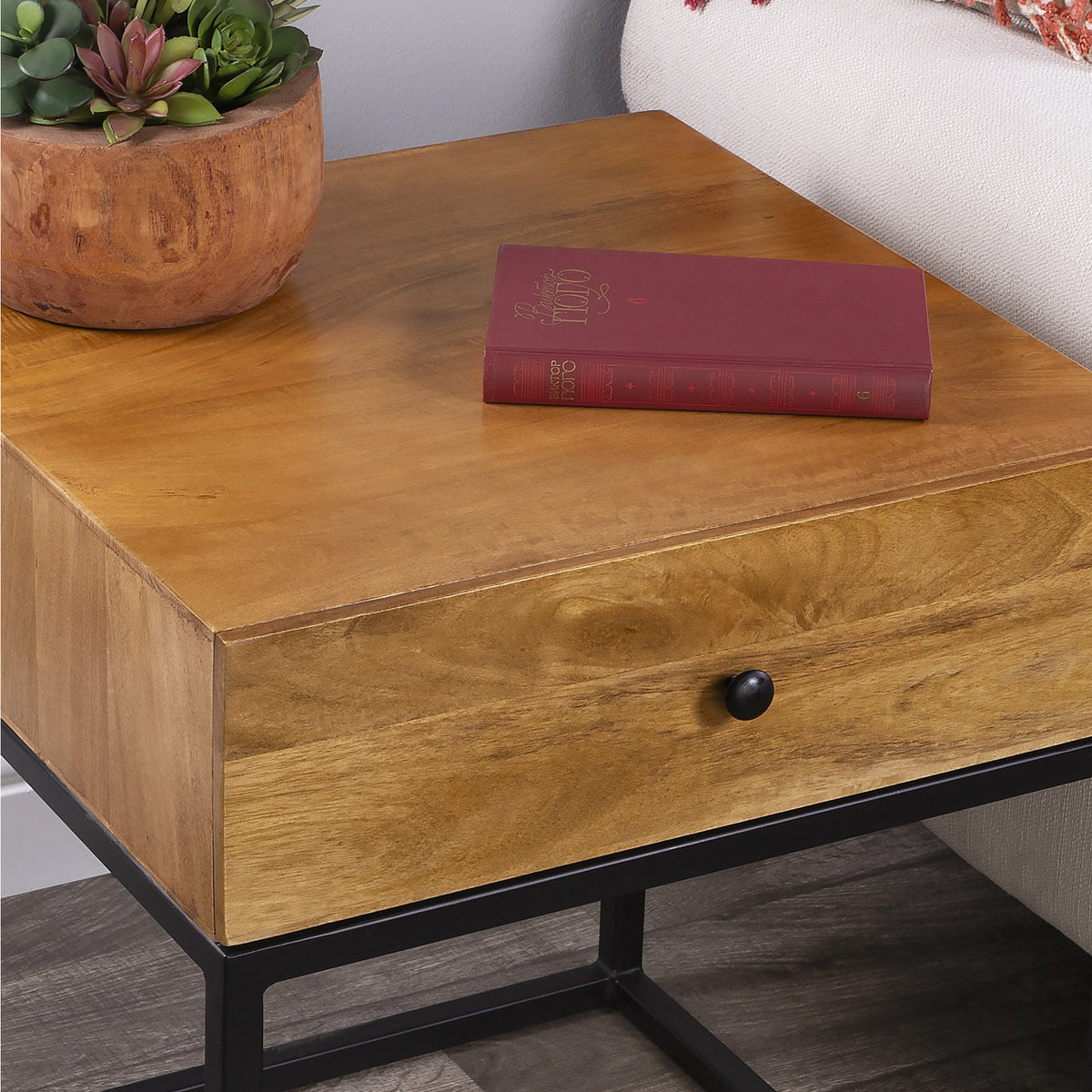 Butler Specialty Minimalistic Industrial Style Square Wood Iron End Table Accent Tables Butler Specialty