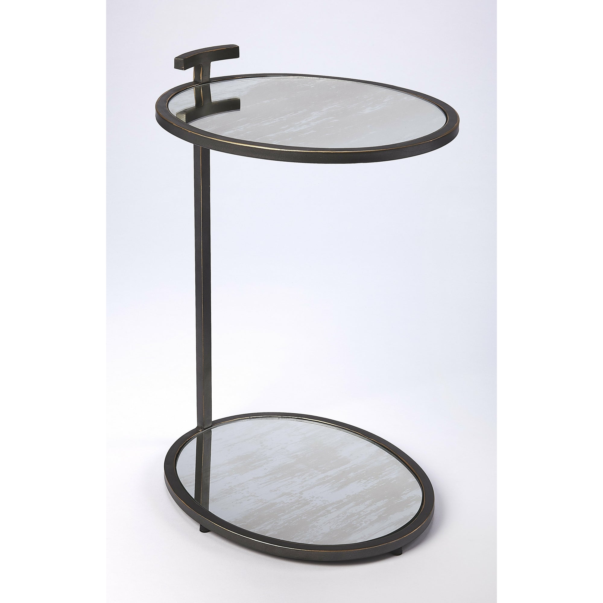 Butler Specialty Clean Contemporary Oval Black Metal Mirror Side Table Accent Tables Butler Specialty