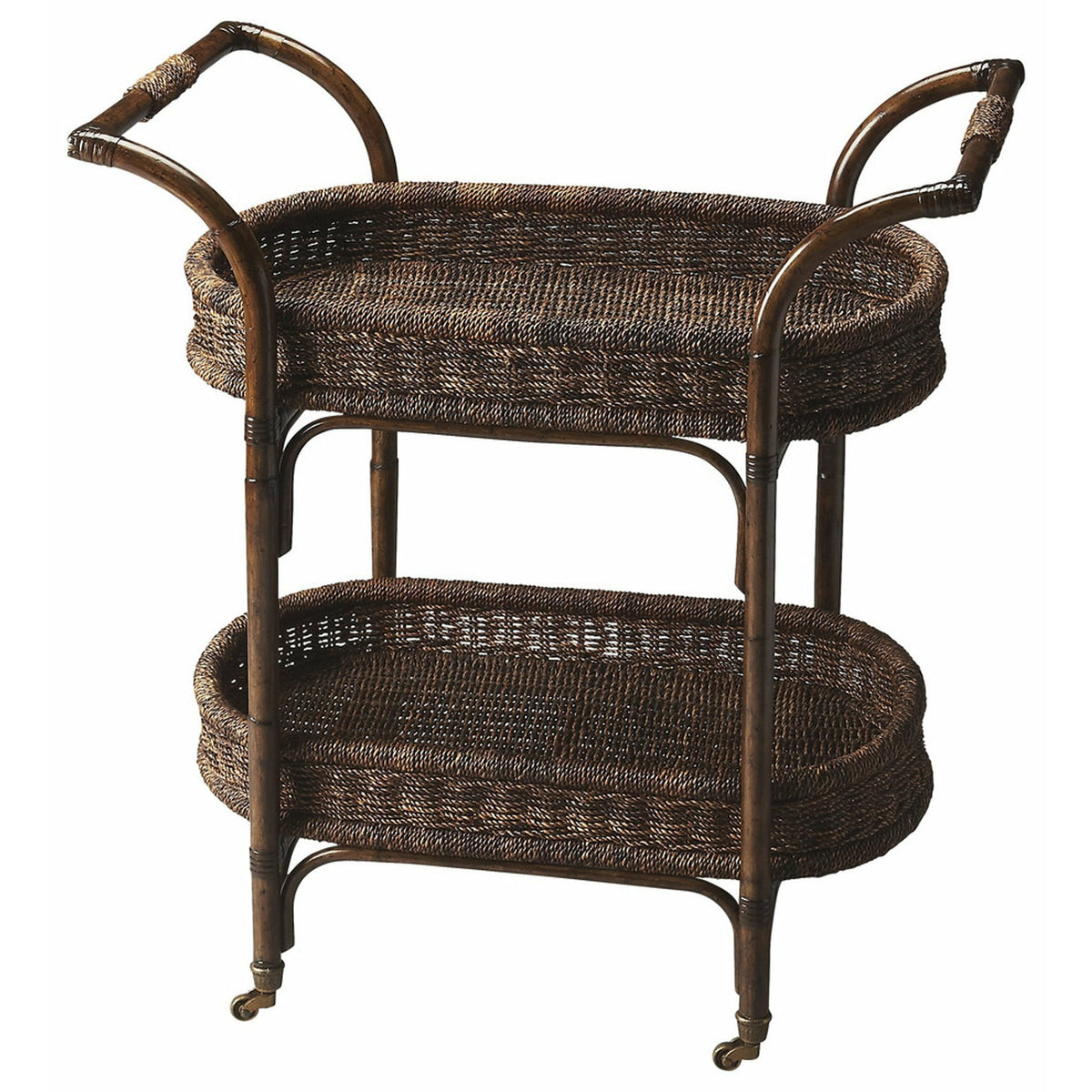 Butler Specialty Transitional Oval Medium Brown Rattan Serving Cart Serving Tables Butler Specialty