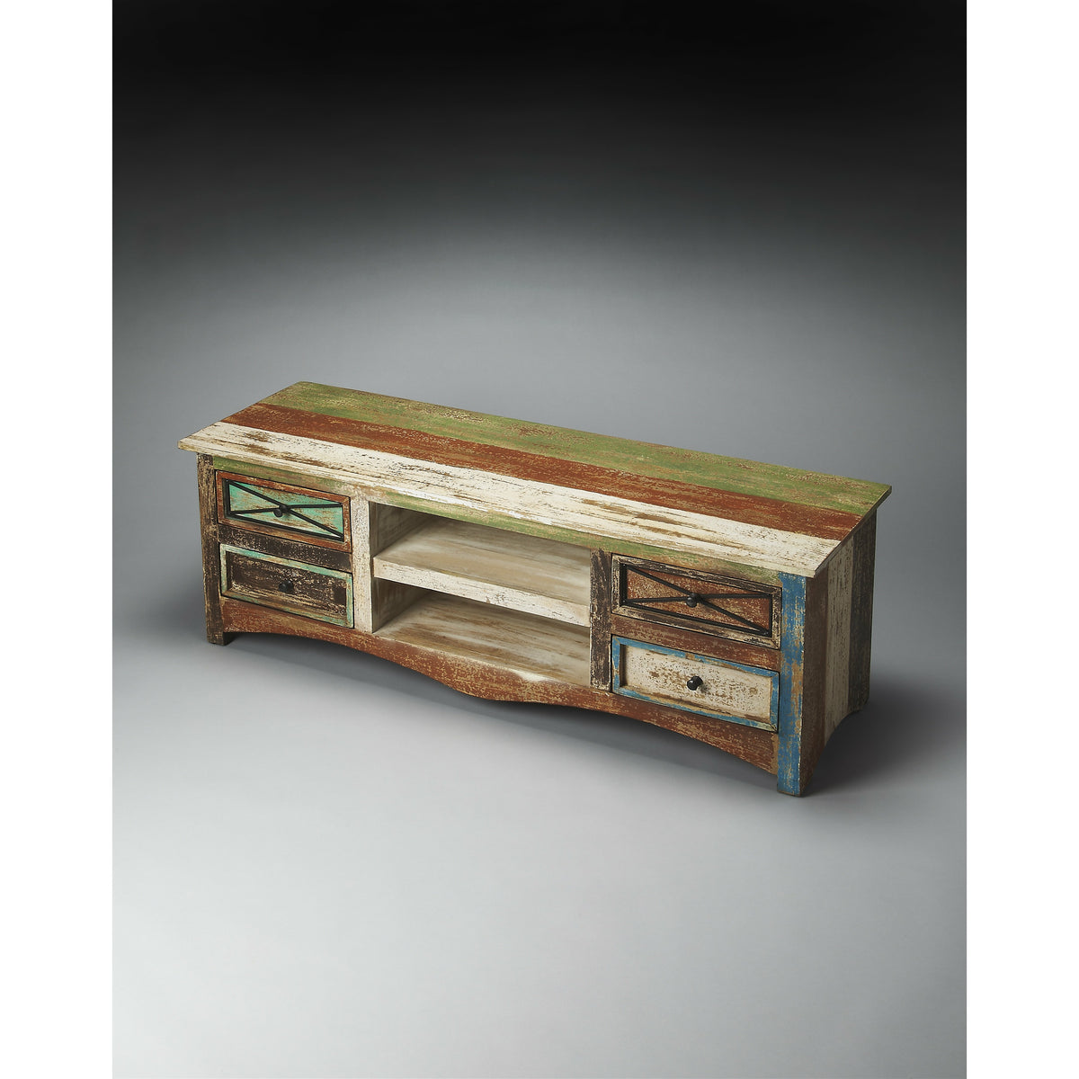 Butler Specialty Drawers Shelves Transitional Rectangular Recycled Wood Entertainment Console Entertainment Centers Butler Specialty