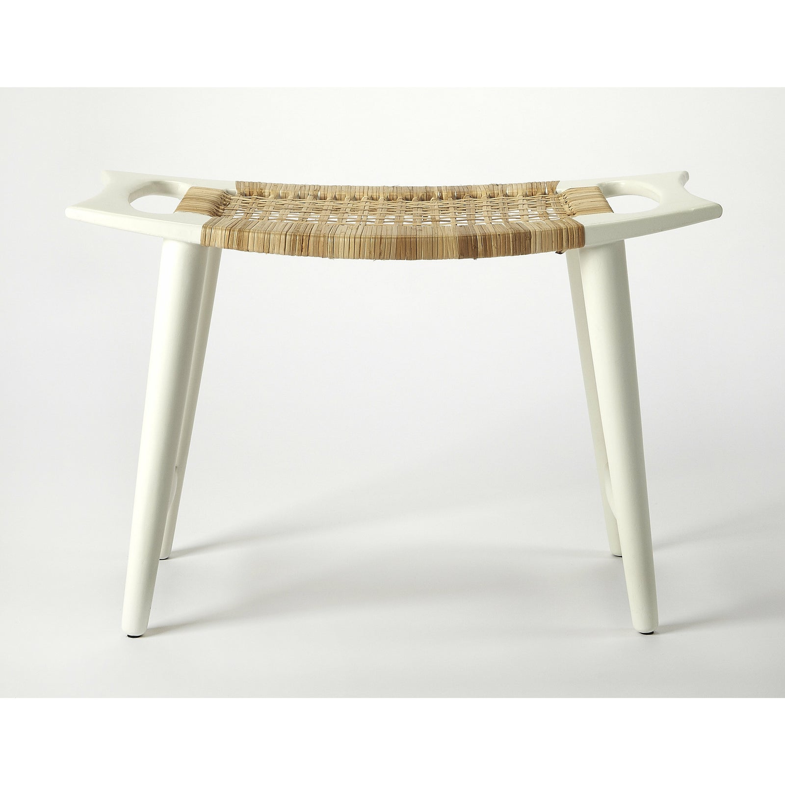 Butler Specialty Modern Rectangular Wuite Wood With Woven Cane Stool Benches Butler Specialty