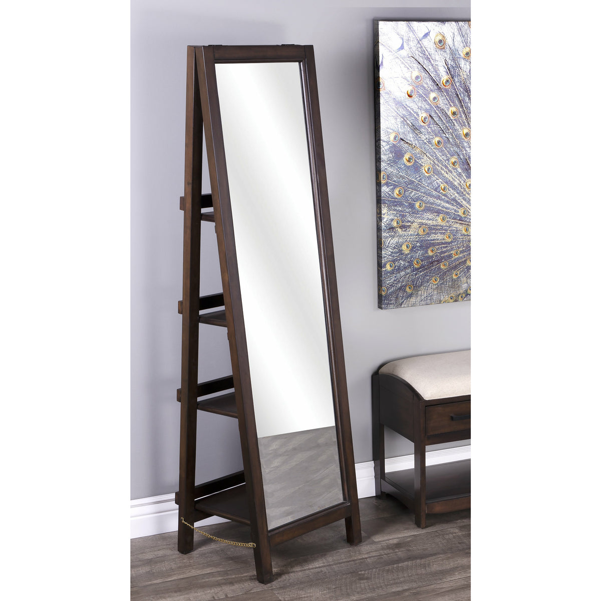 Butler Specialty Versatile Rectangular Dark Brown Wood Mirror With Shelves Mirrors Butler Specialty