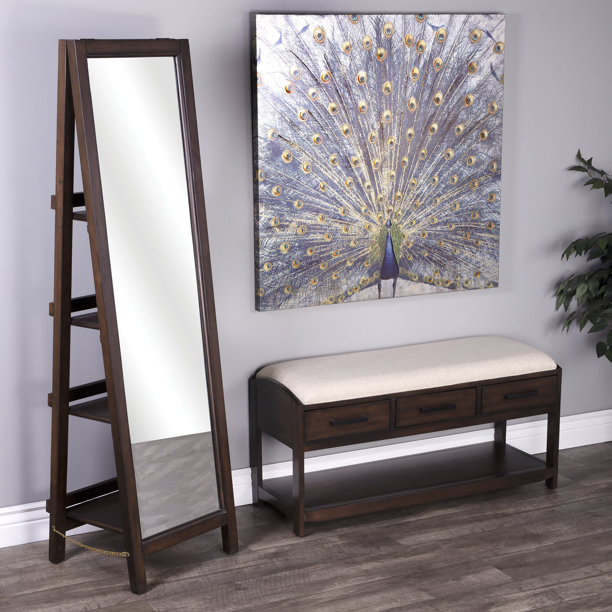 Butler Specialty Versatile Rectangular Dark Brown Wood Mirror With Shelves Mirrors Butler Specialty