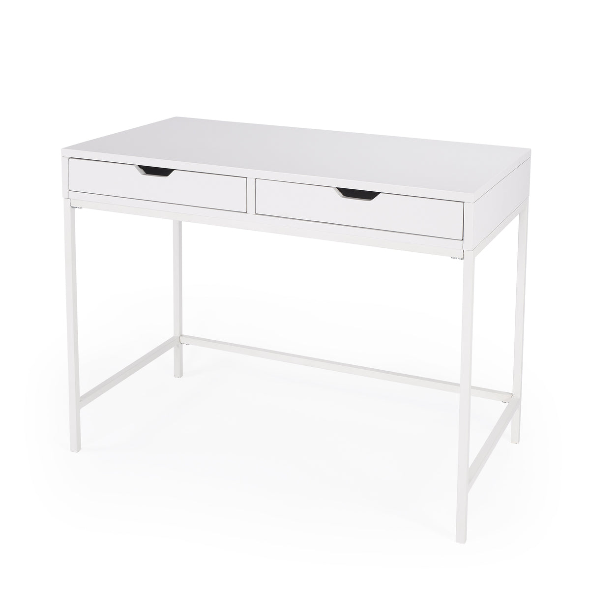 Butler Specialty Stylish Modern Rectangular White Wood Desk With 2 Drawers Desks &amp; Secretaries Butler Specialty