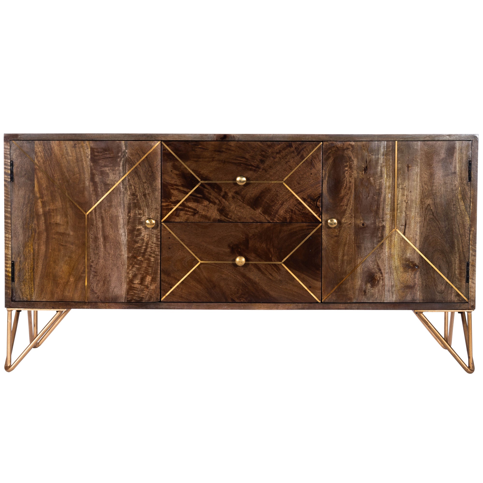 Butler Specialty Minimalist Modern Rectangular Medium Brown Wood Brass Metal Inlay Entertainment Console Entertainment Centers Butler Specialty