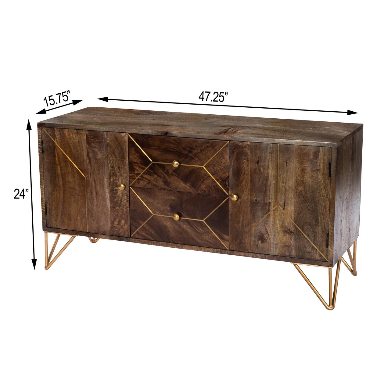 Butler Specialty Minimalist Modern Rectangular Medium Brown Wood Brass Metal Inlay Entertainment Console Entertainment Centers Butler Specialty