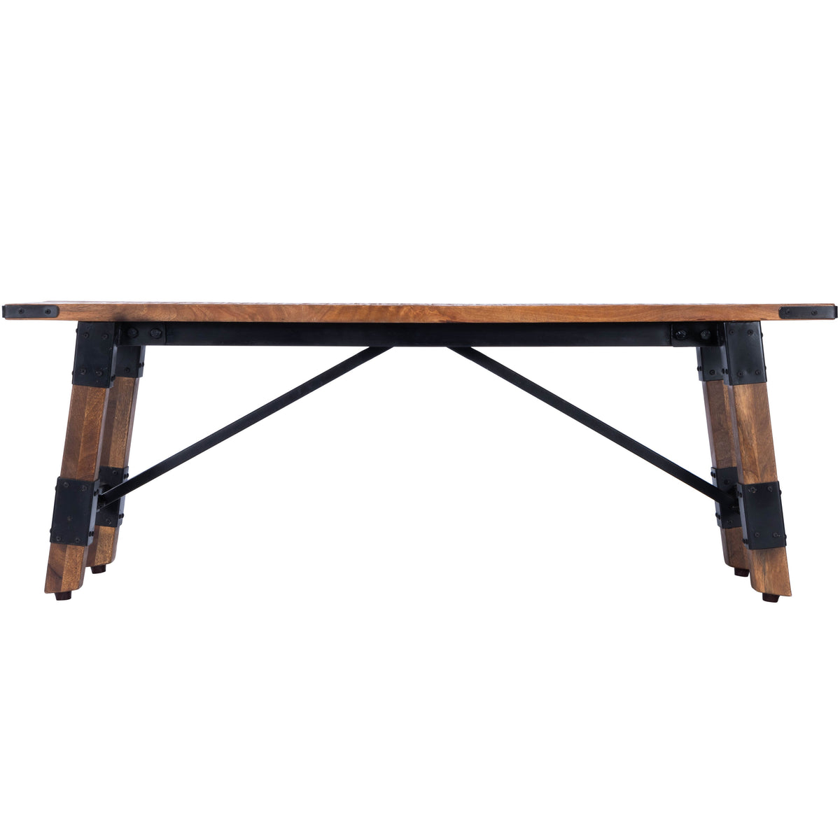 Butler Specialty Industrial Style Rectangular Natural Wood Metal Bench Benches Butler Specialty