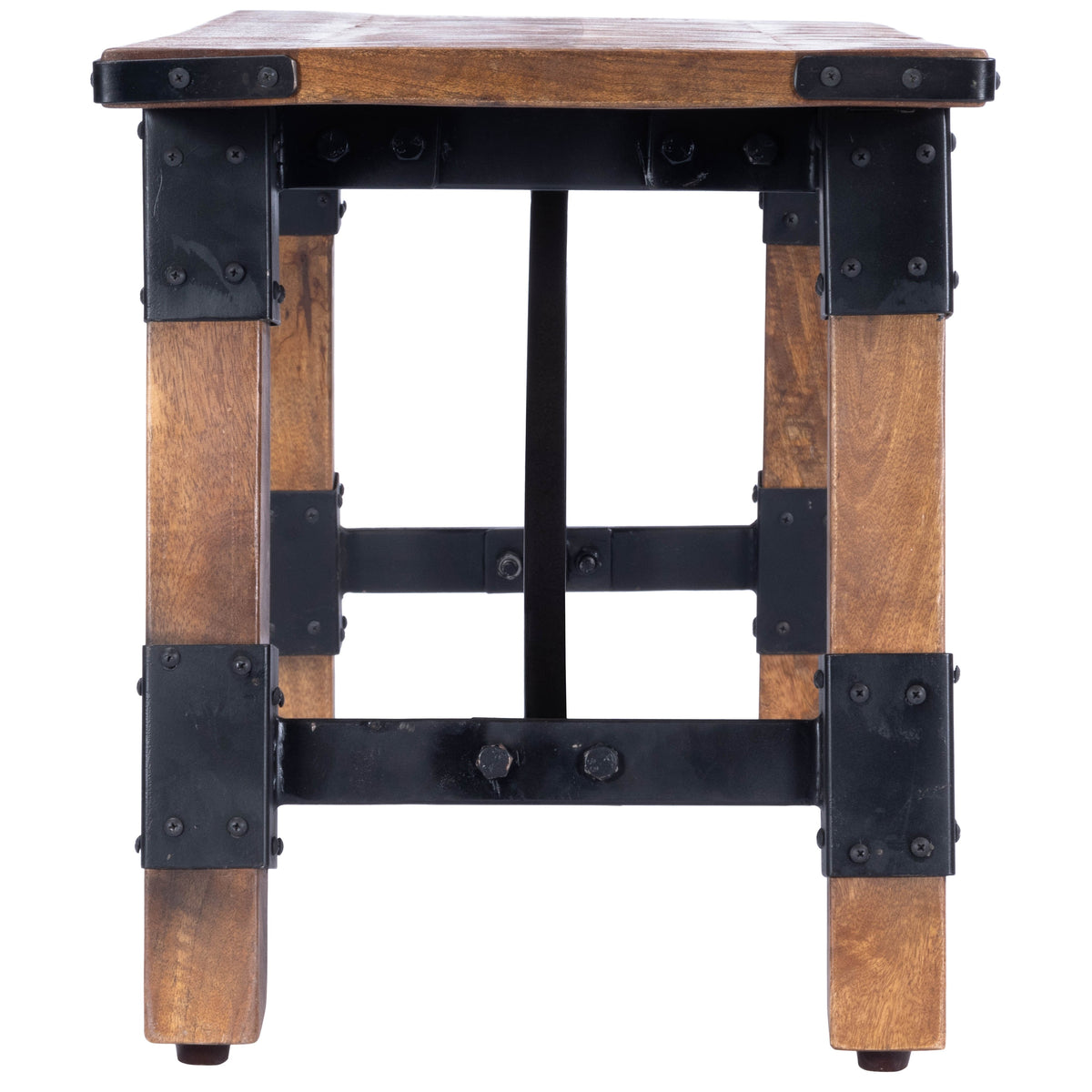 Butler Specialty Industrial Style Rectangular Natural Wood Metal Bench Benches Butler Specialty