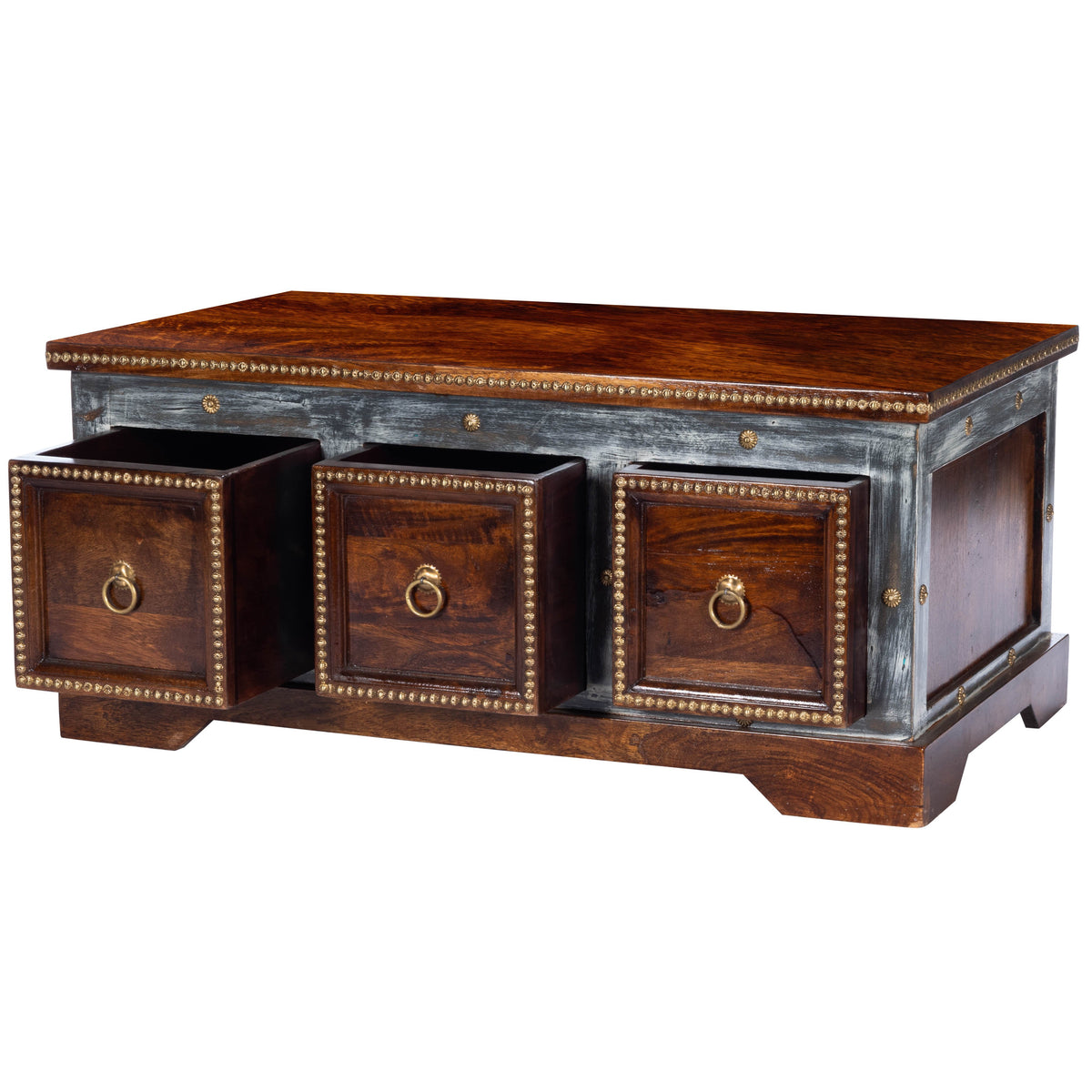 Butler Specialty Traditional Rectangular Medium Brown Wood Hand Painted Storage Coffee Table Cocktail Tables Butler Specialty