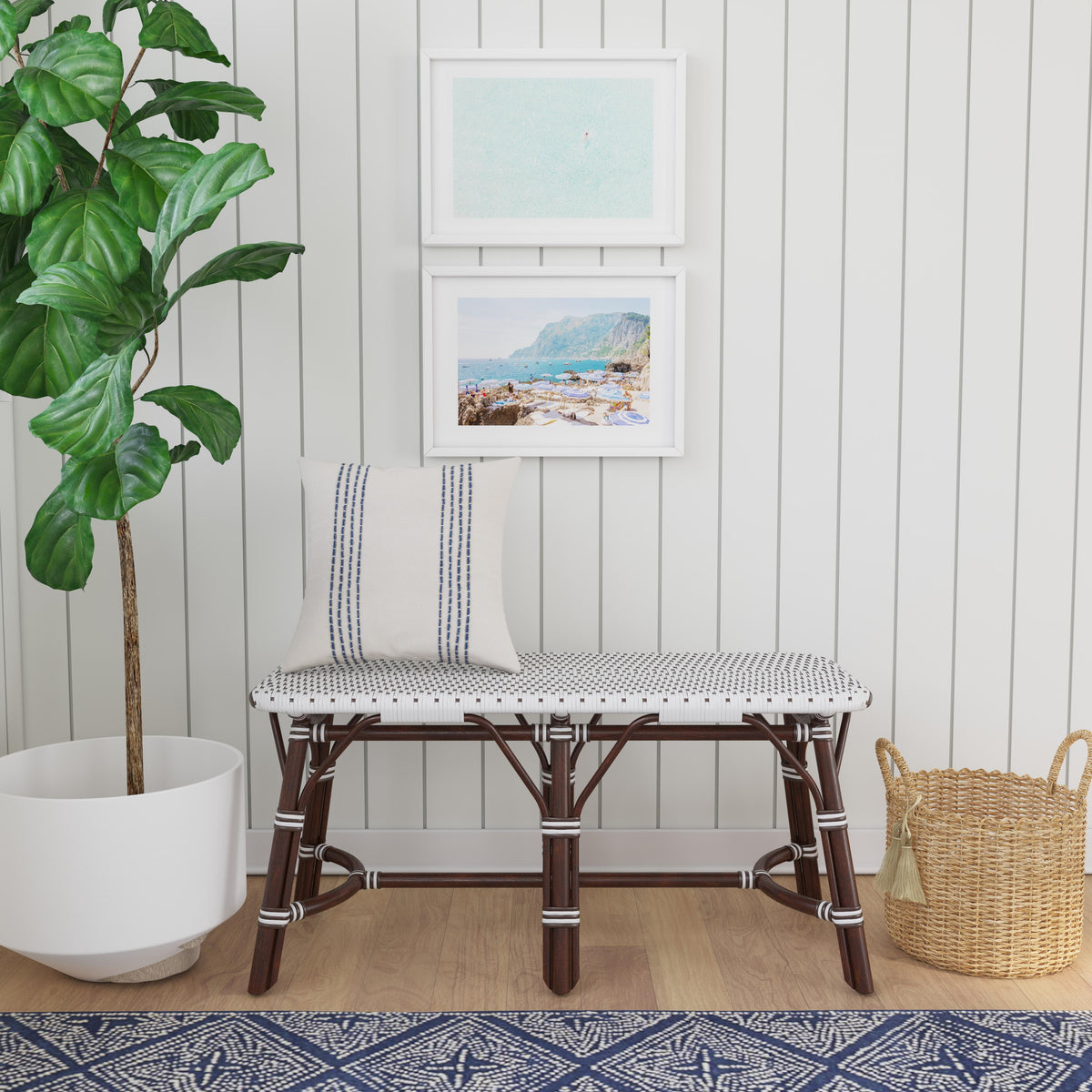 Butler Specialty Coastal Style Rectangular Dark Brown Rattan Bench Benches Butler Specialty