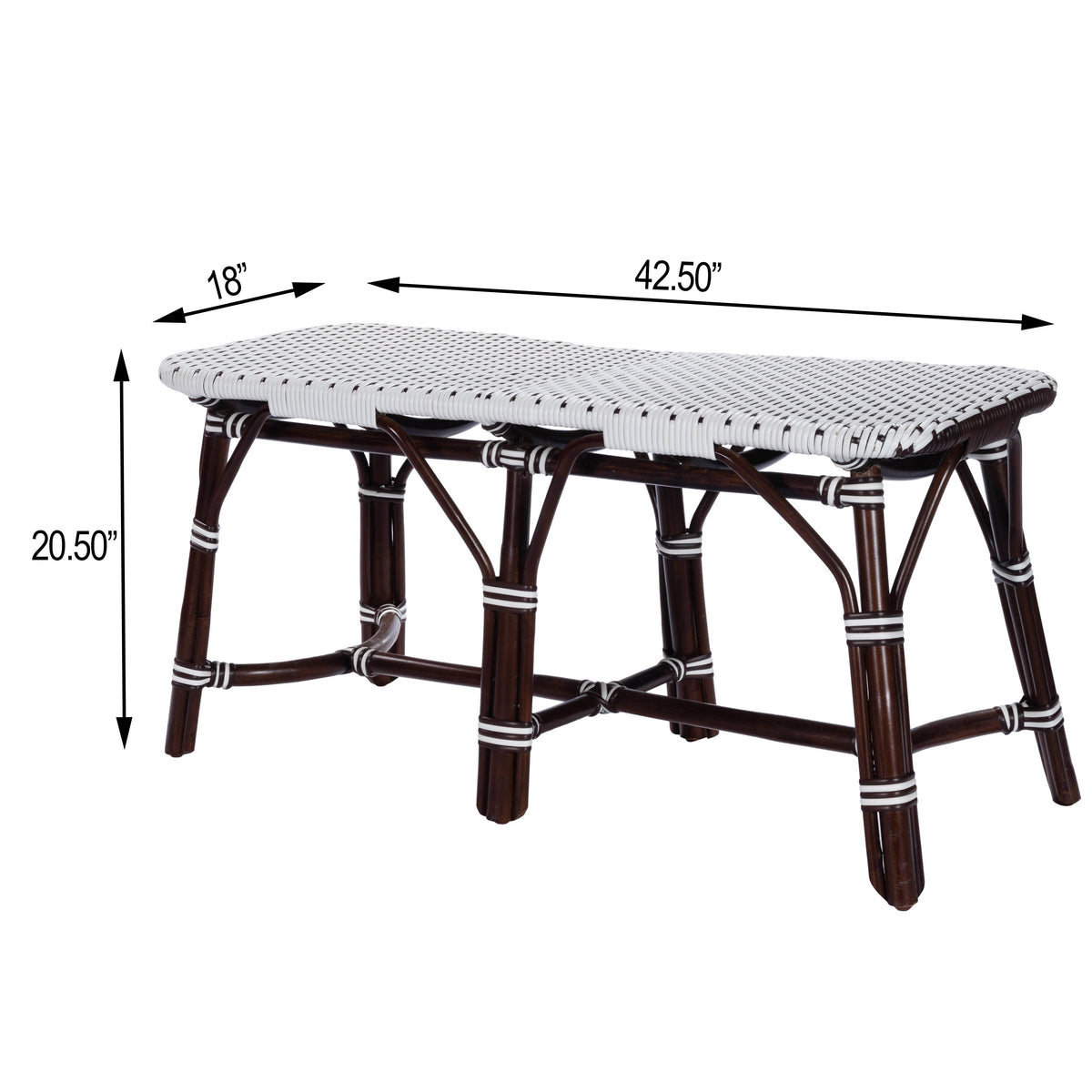 Butler Specialty Coastal Style Rectangular Dark Brown Rattan Bench Benches Butler Specialty