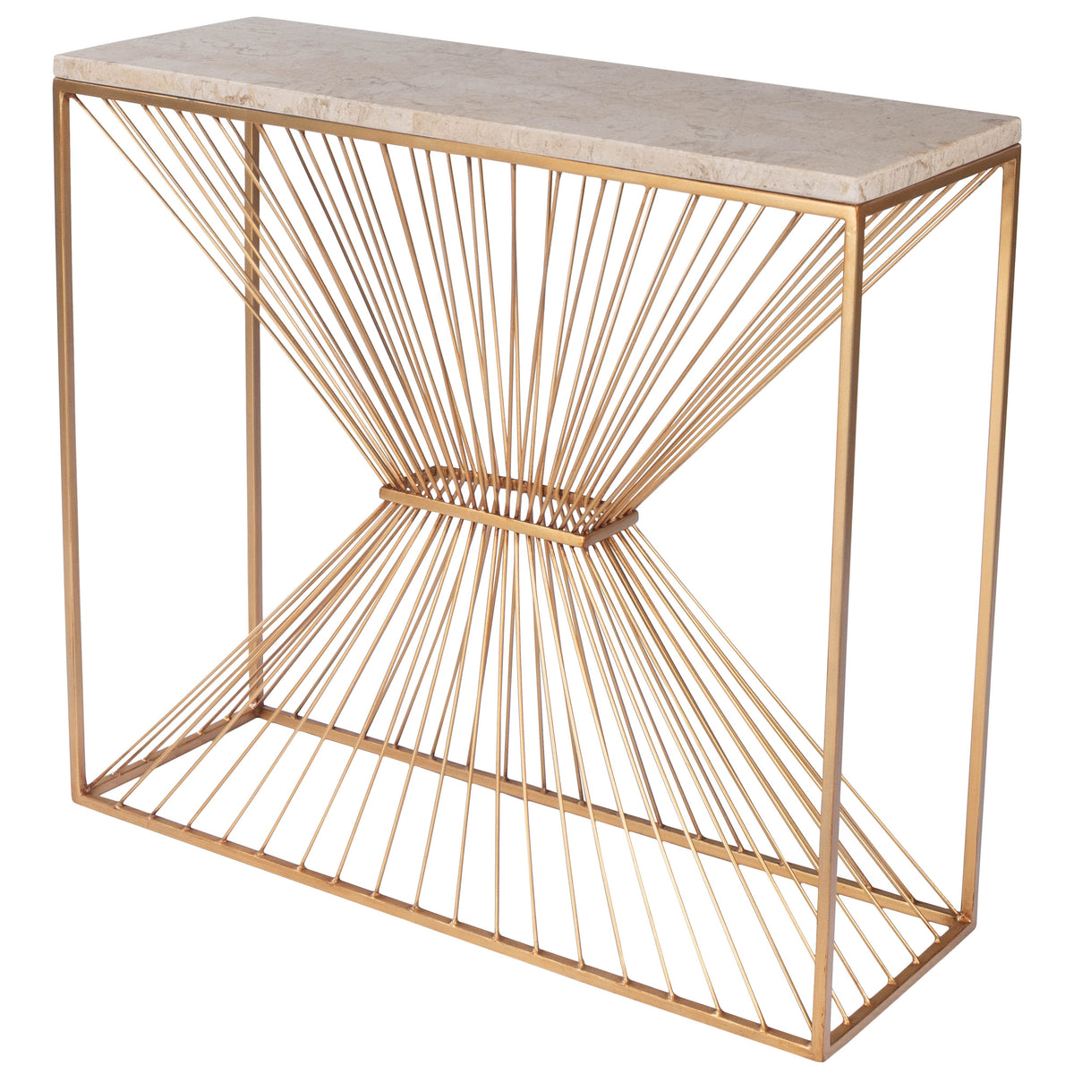 Butler Specialty Modern Rectangular Fossil Stone Top Gold Metal Console Table Consoles/Sofa Tables Butler Specialty