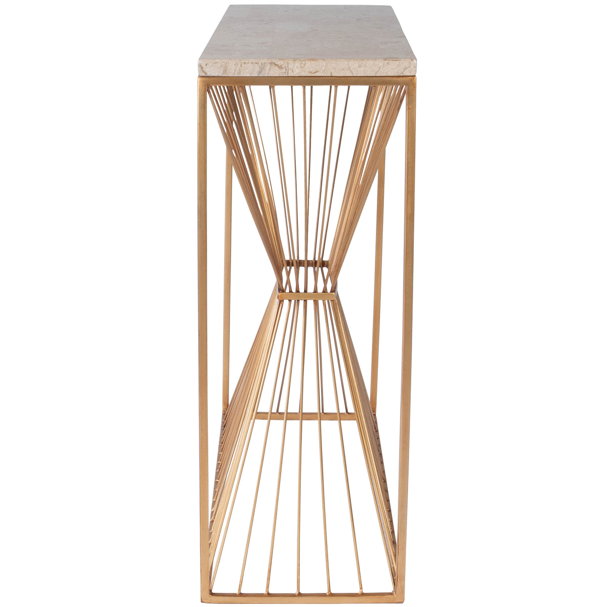 Butler Specialty Modern Rectangular Fossil Stone Top Gold Metal Console Table Consoles/Sofa Tables Butler Specialty