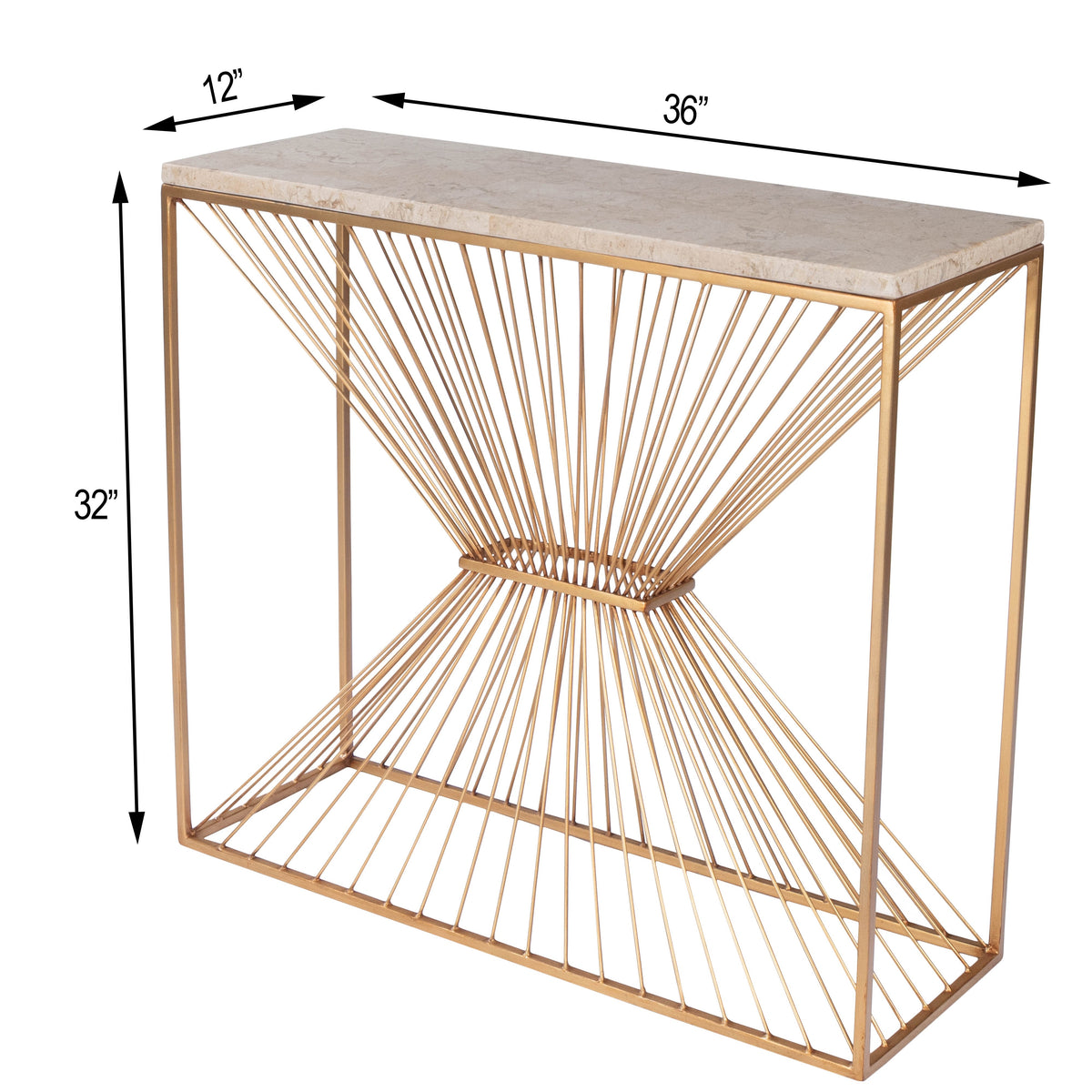 Butler Specialty Modern Rectangular Fossil Stone Top Gold Metal Console Table Consoles/Sofa Tables Butler Specialty