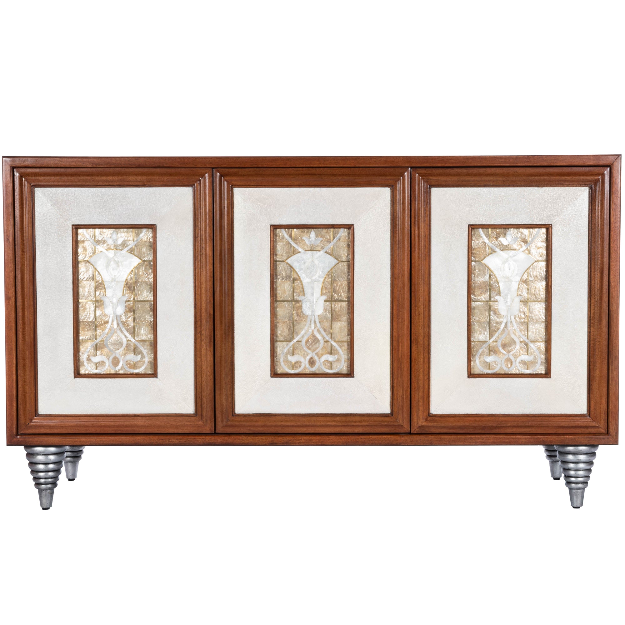 Butler Specialty Elegant Transitional Rectangular Medium Brown Leather Capiz Shell Inlay Sideboard Chests/Cabinets Butler Specialty
