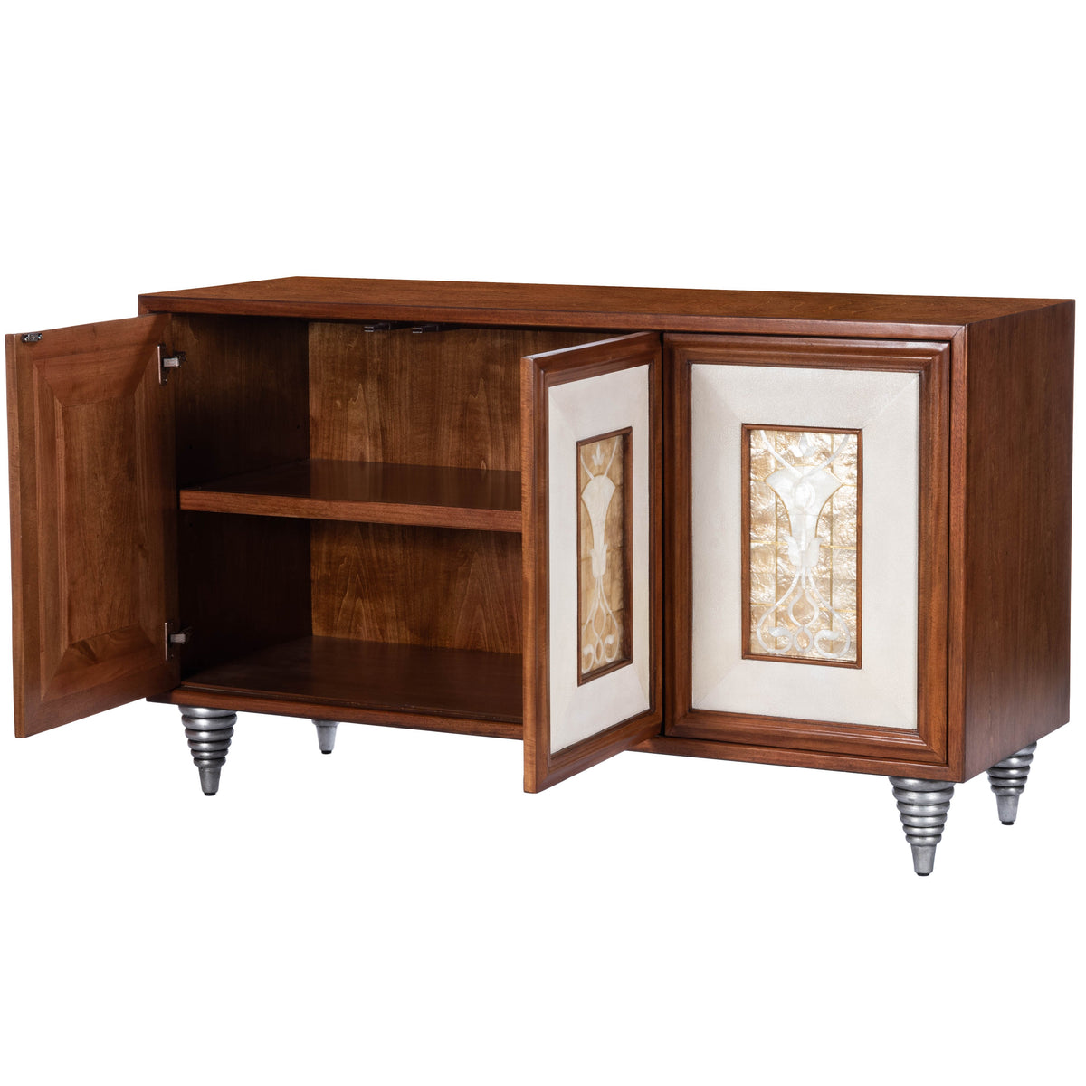Butler Specialty Elegant Transitional Rectangular Medium Brown Leather Capiz Shell Inlay Sideboard Chests/Cabinets Butler Specialty