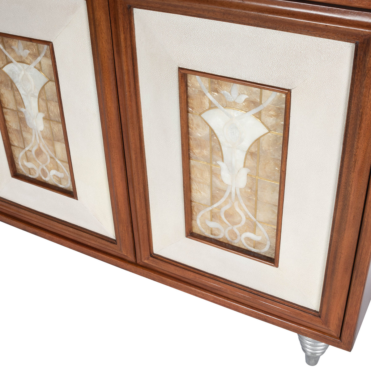 Butler Specialty Elegant Transitional Rectangular Medium Brown Leather Capiz Shell Inlay Sideboard Chests/Cabinets Butler Specialty