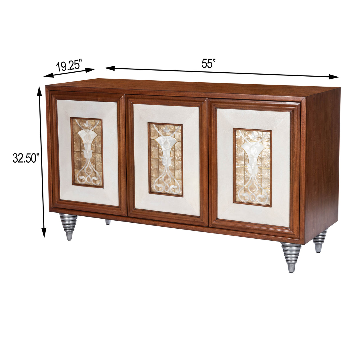 Butler Specialty Elegant Transitional Rectangular Medium Brown Leather Capiz Shell Inlay Sideboard Chests/Cabinets Butler Specialty