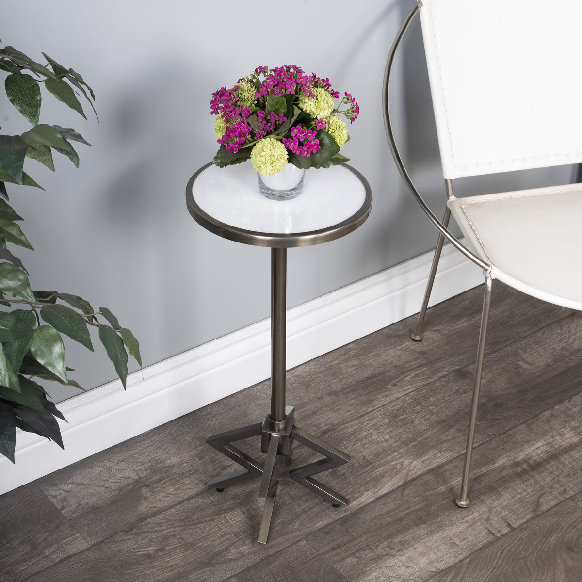 Butler Specialty Modern Round Silver Metal Marble End Table Accent Tables Butler Specialty