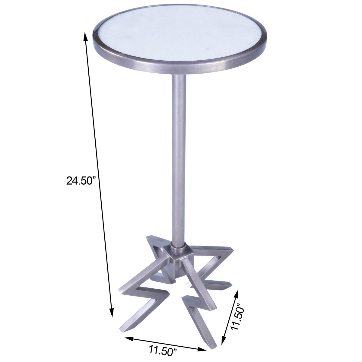 Butler Specialty Modern Round Silver Metal Marble End Table Accent Tables Butler Specialty