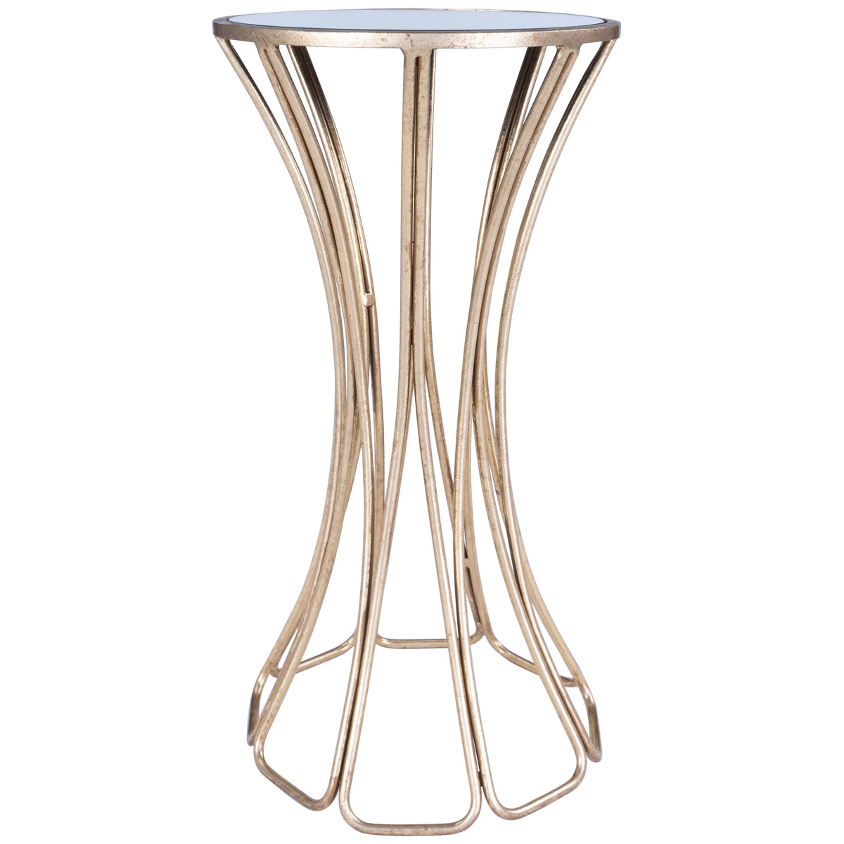 Butler Specialty Modern Round Antique Gold Metal Mirror End Table Accent Tables Butler Specialty