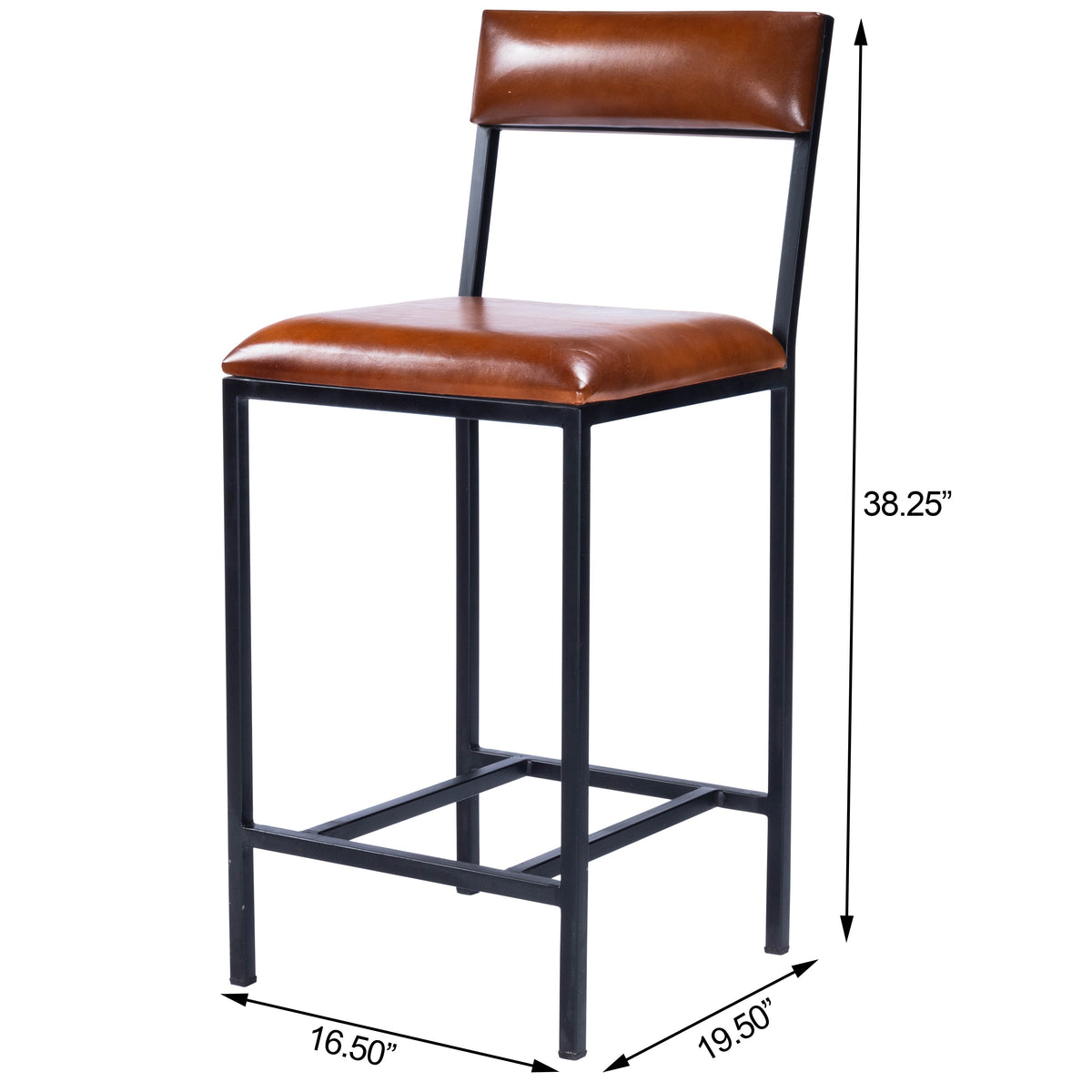 Butler Specialty Modern Industrial Style Rectangular Menium Brown Leather Metal Counter Stool Barstools Butler Specialty