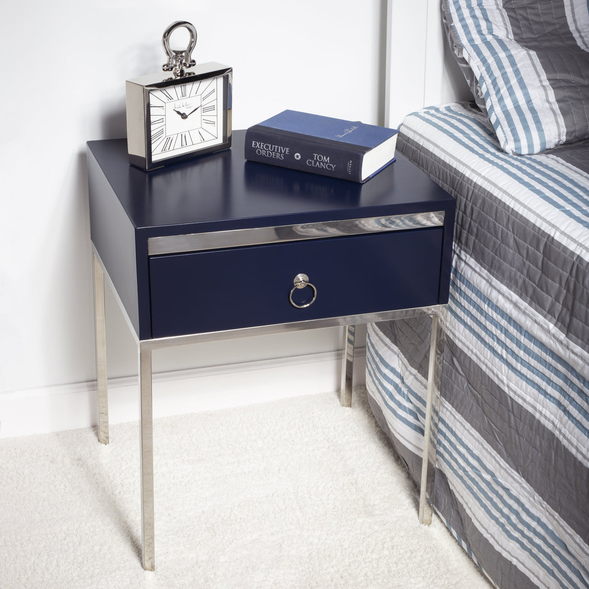Butler Specialty Modern Rectangular Blue Silver End Table Accent Tables Butler Specialty