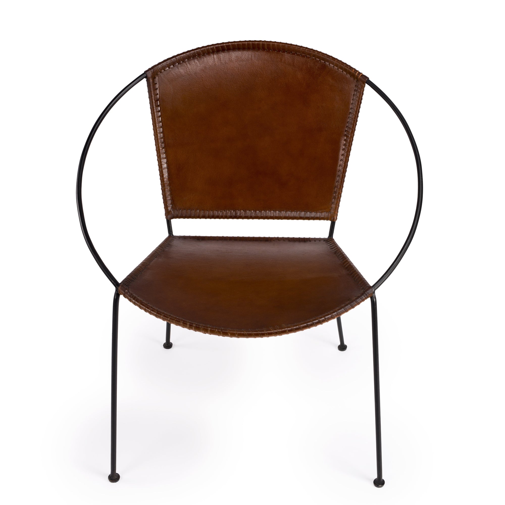 Butler Specialty Stylish Brown Leather Oval Accent Chair Accent Chairs Butler Specialty