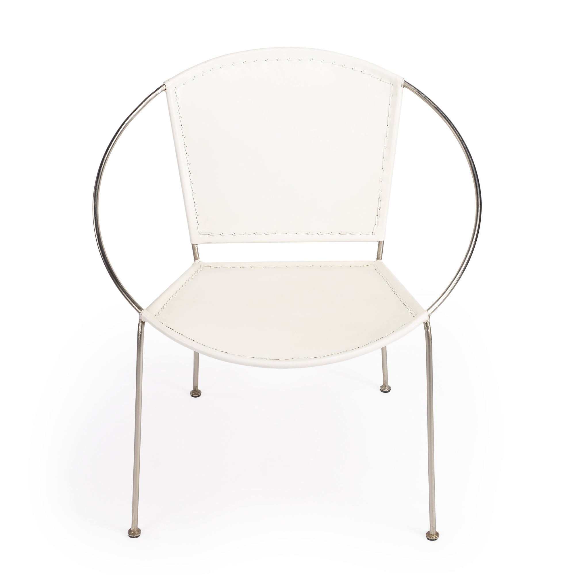 Butler Specialty Stylish White Leather Oval Accent Chair Accent Chairs Butler Specialty